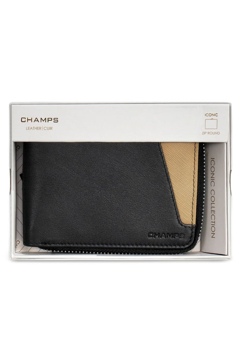 Iconic Zip Around Bifold Wallet, Alternate, color, BLACK/ IVORY