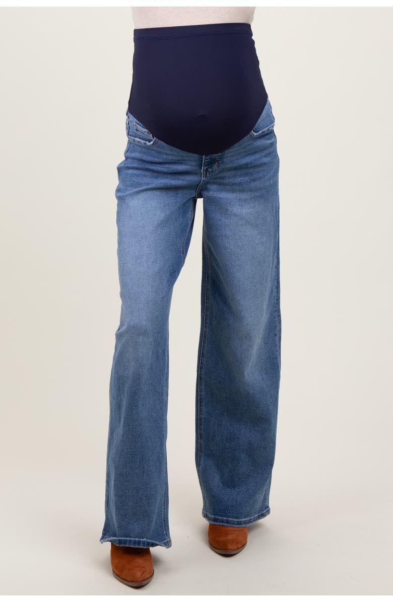 PinkBlush Washed Wide Leg Maternity Jeans, Alternate, color, Blue