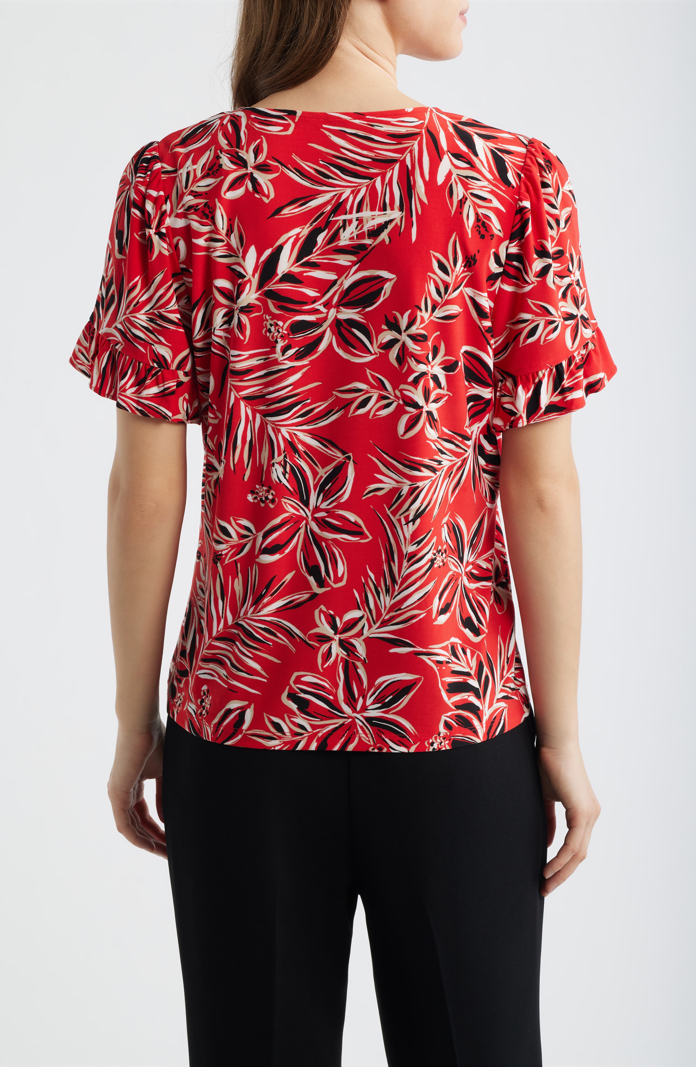 Ruffle Accent Short Sleeve Button-Up Shirt - image 2