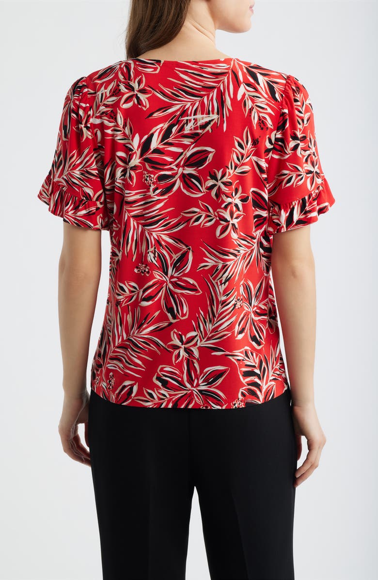 AK ANNE KLEIN Ruffle Accent Short Sleeve Button-Up Shirt, Alternate, color, 