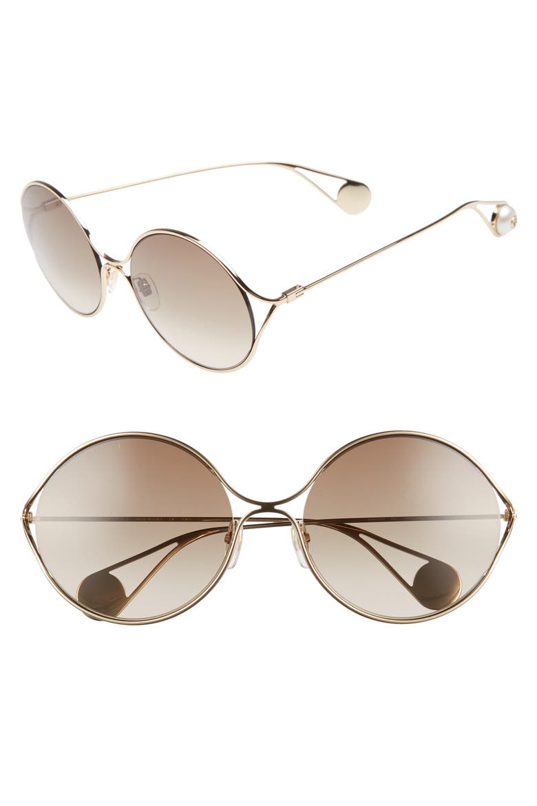 58mm Gradient Lens Round Sunglasses, Main, color, GOLD/ GRADIENT BROWN