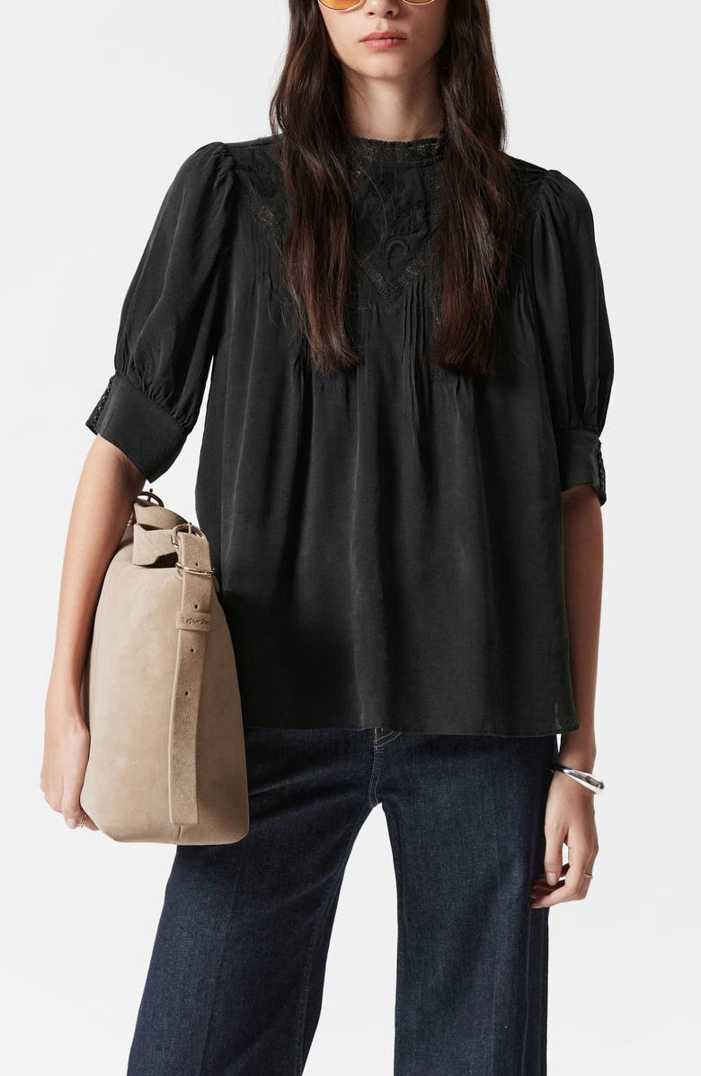 & Other Stories Embroidered Pintuck Lace Top, Main, color, 