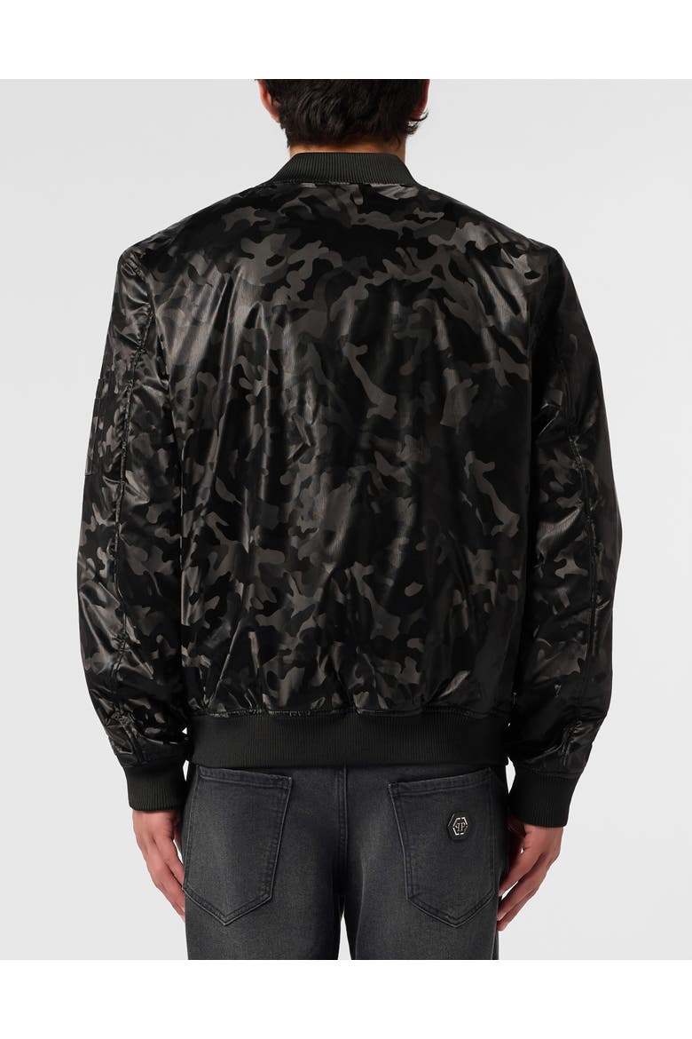 Nylon Bomber Camouflage Men, Alternate, color, black