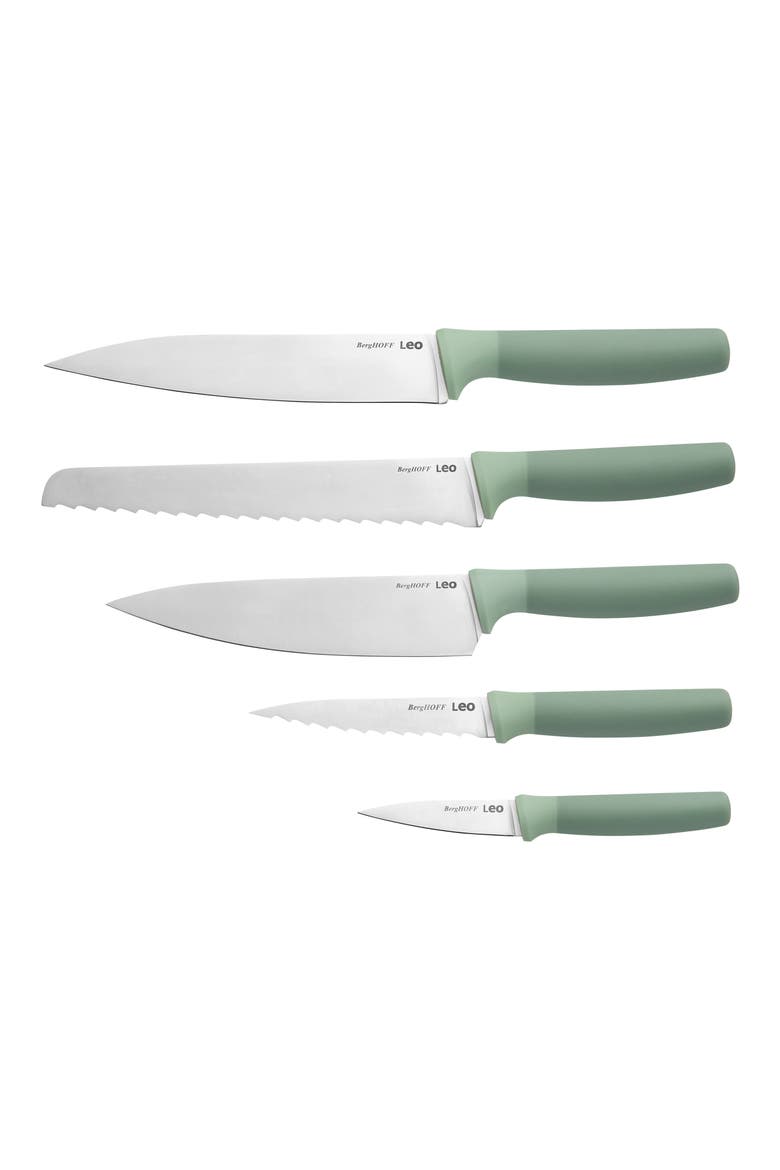 Leo Forest Knife Block 6-Piece Set, Alternate, color, GREEN/ BEIGE