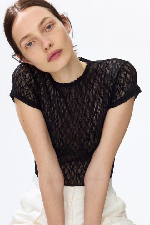 Lace-look jersey thong bodysuit