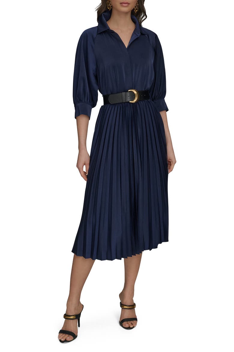 Pleated Belted Midi Shirtdress, Main, color, ECLIPSE