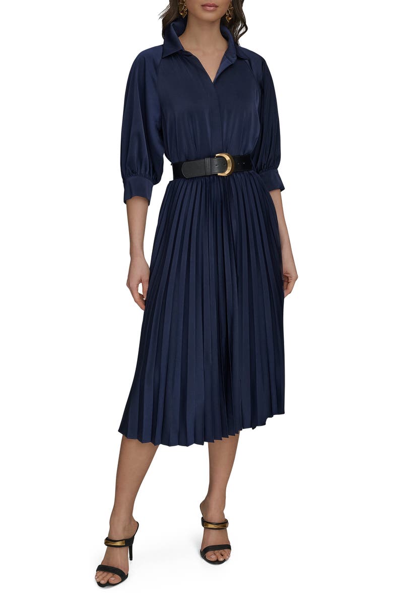 Donna Karan New York Pleated Belted Midi Shirtdress, Main, color, Eclipse