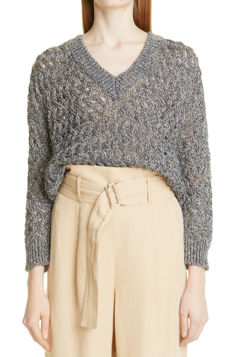 Fabiana Filippi Metallic Basket Weave Stitch Sweater, Main, color, 