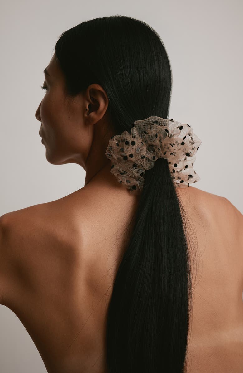 LELET NY Juliette Polka Dot Tulle Scrunchie, Alternate, color, Ivory Polka Dot