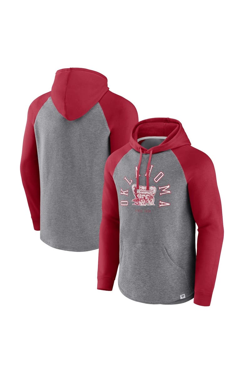 FANATICS Men's Fanatics Branded Crimson/Heather Gray Oklahoma Sooners Wrap Up Raglan Pullover Hoodie, Main, color, Crimson