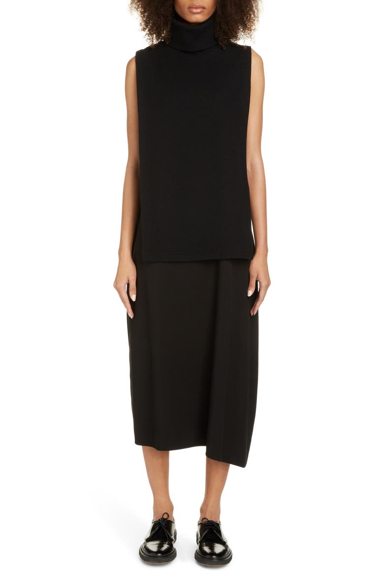 Midi Tank Dress with Removable Sleeveless Turtleneck, Main, color, BLACK