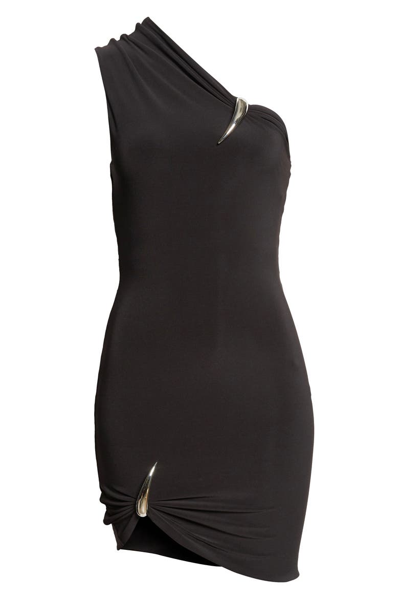 Claw One-Shoulder Jersey Minidress, Alternate, color, BLACK