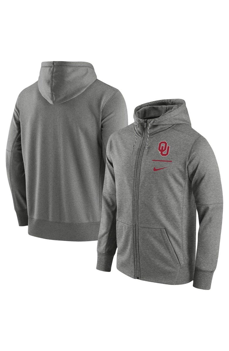Nike Men's Nike Heathered Gray Oklahoma Sooners Logo Stack Performance Full-Zip Hoodie, Alternate, color, 