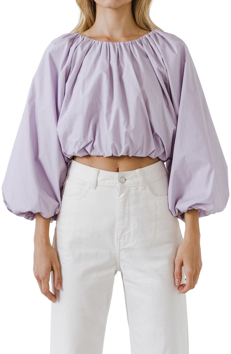 English Factory Crop Blouson Sleeve Top, Alternate, color, Lavender