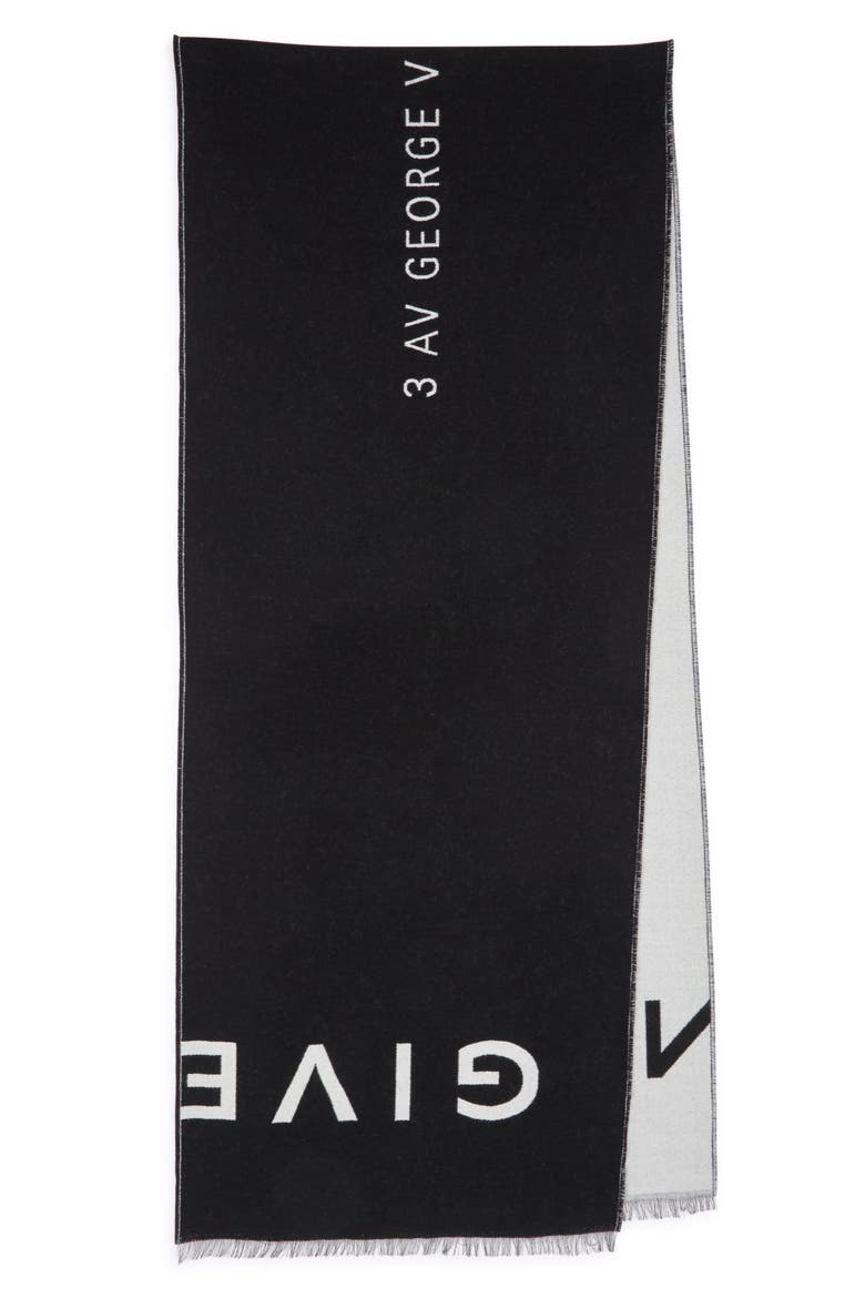 Address Logo Wool Silk Scarf, Alternate, color, BLACK WHITE