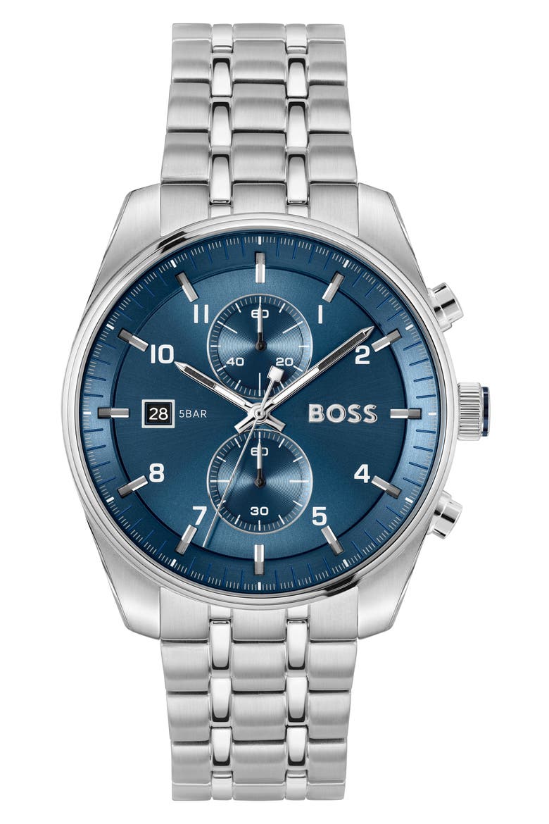 Skytraveller Chronograph Bracelet Watch, 44mm, Main, color, BLUE