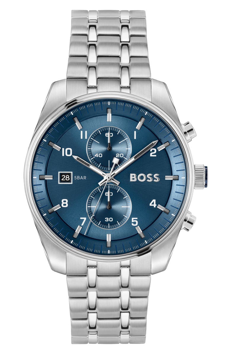 BOSS Skytraveller Chronograph Bracelet Watch, 44mm, Main, color, 