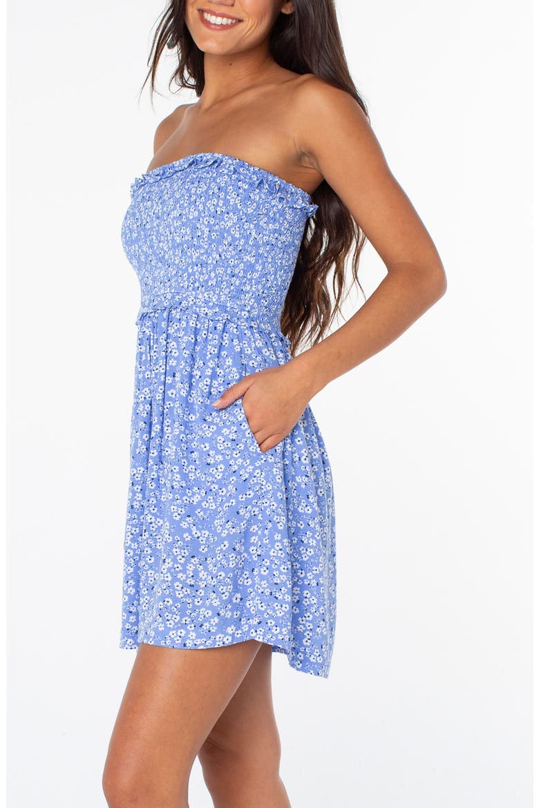 Avalon Floral Strapless Midi Dress, Alternate, color, CORNFLOWER