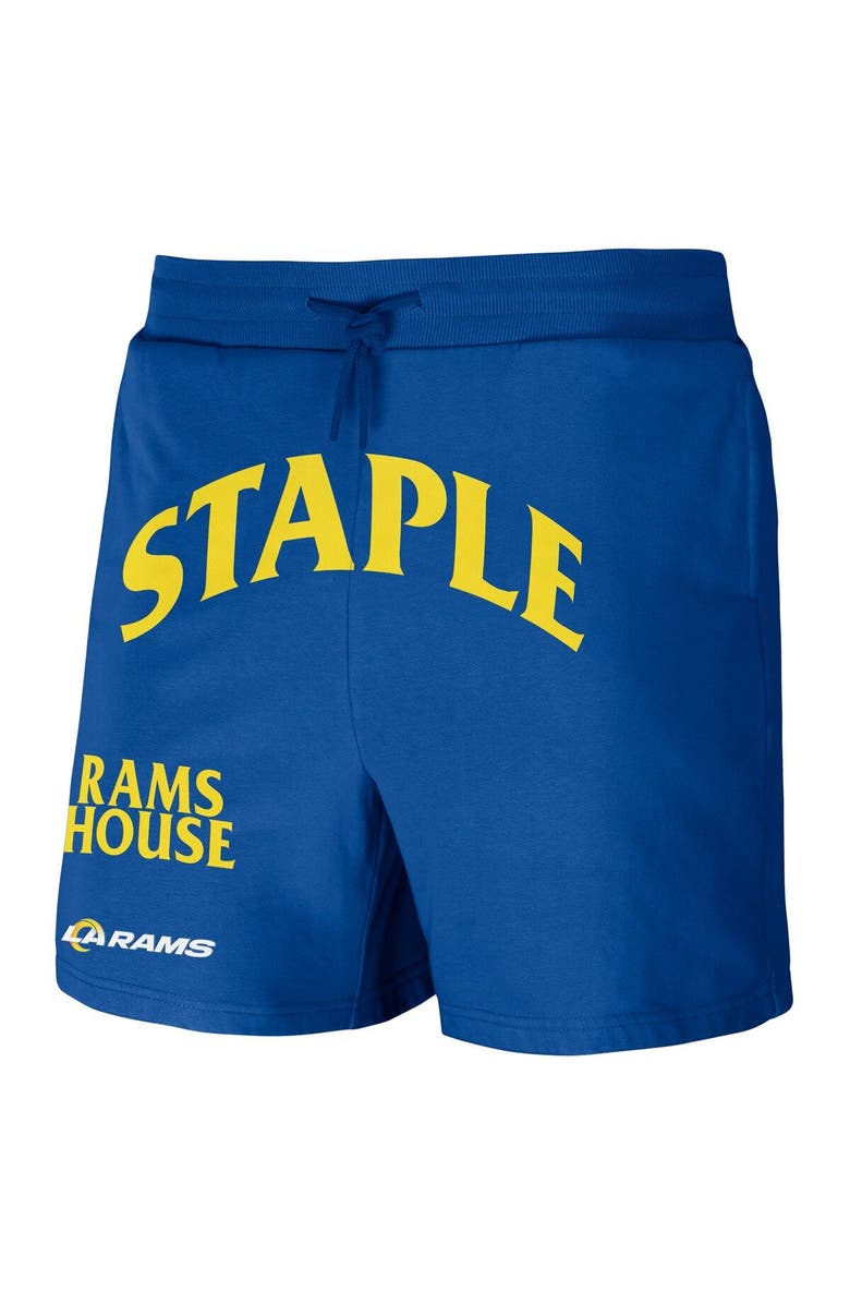 STAPLE Men's NFL x Staple Royal Los Angeles Rams Throwback Vintage Wash Fleece Shorts, Alternate, color, Royal