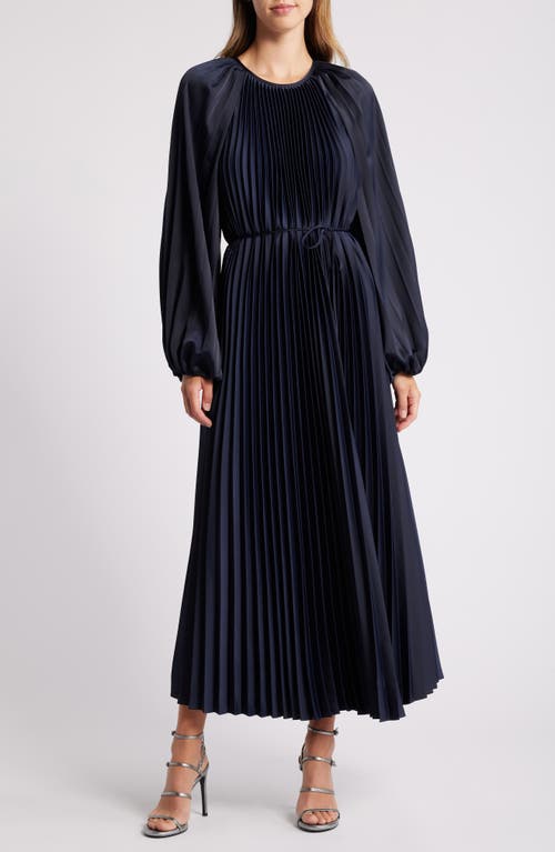 Julia Jordan Pleated Long Sleeve Midi Dress In Blue