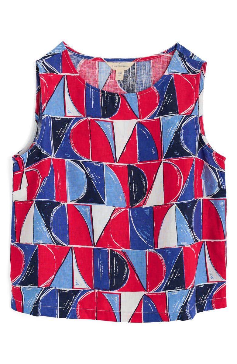 Seasalt Cornwall Colour Study Geo Print Linen Top, Alternate, color, Sail Geo Scarlet