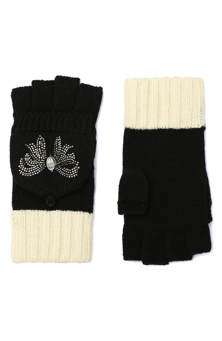 Kurt Geiger London Eagle Head Crystal Embellished Convertible Mittens, Alternate, color, Black Bone