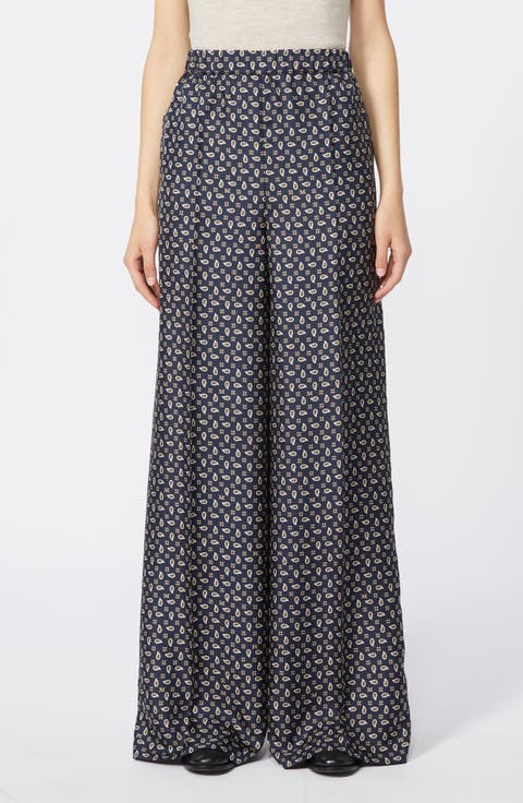 Paisley Monogram Silk Wide Leg Pants