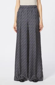 Max Mara Paisley Monogram Silk Wide Leg Pants