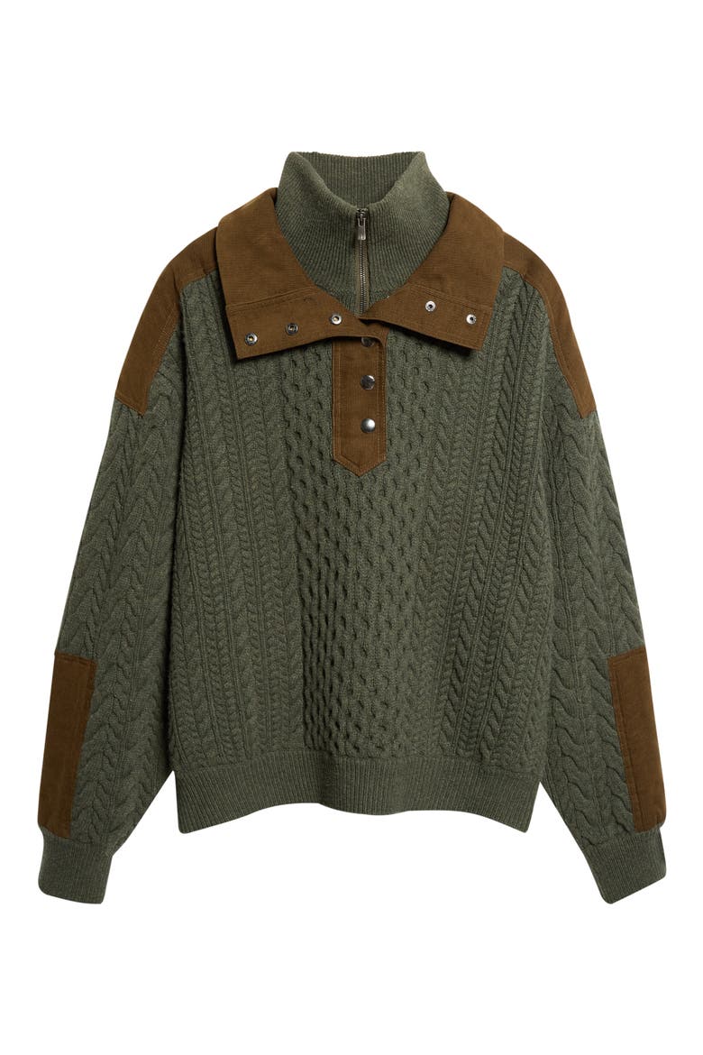 Allen Cable Half Zip Double Layer Sweater, Alternate, color, GREEN