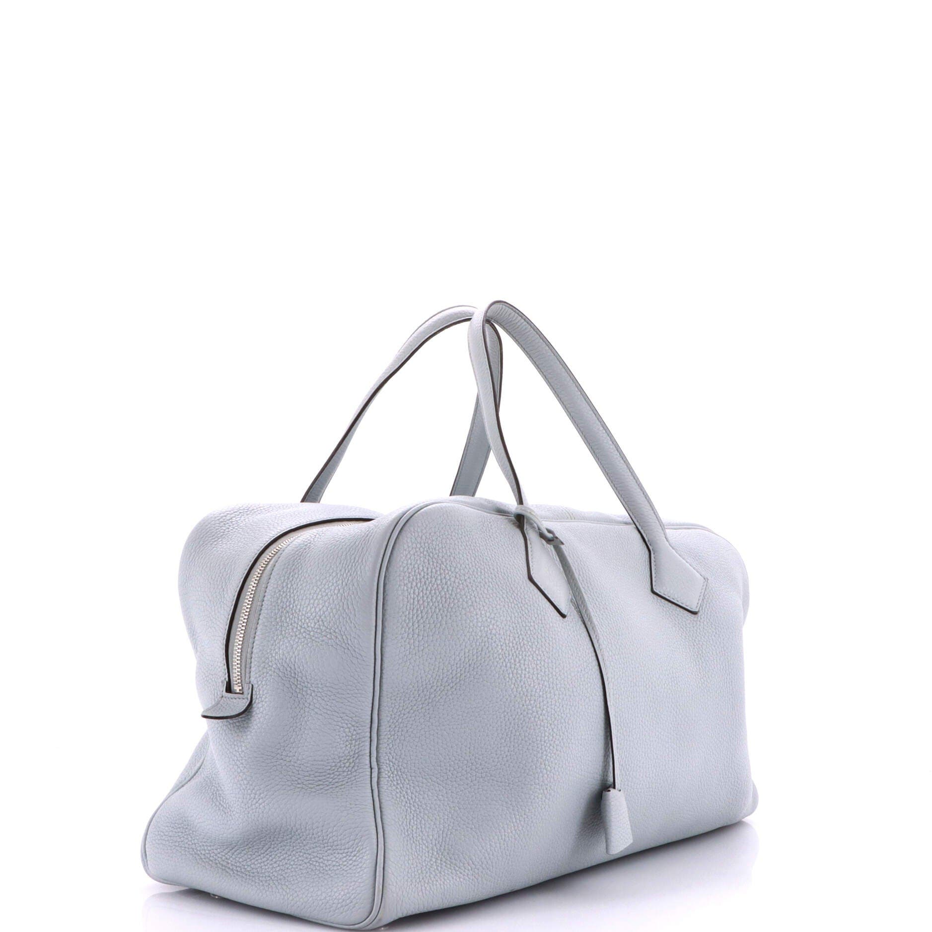 Pre-Owned Hermes Victoria II Travel Handbag Clemence 43, Alternate, color, Bleu Glacier