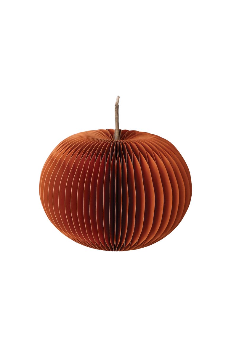 Paper Folding Honeycomb Pumpkin with Twig Stem, Orange, Main, color, Rust