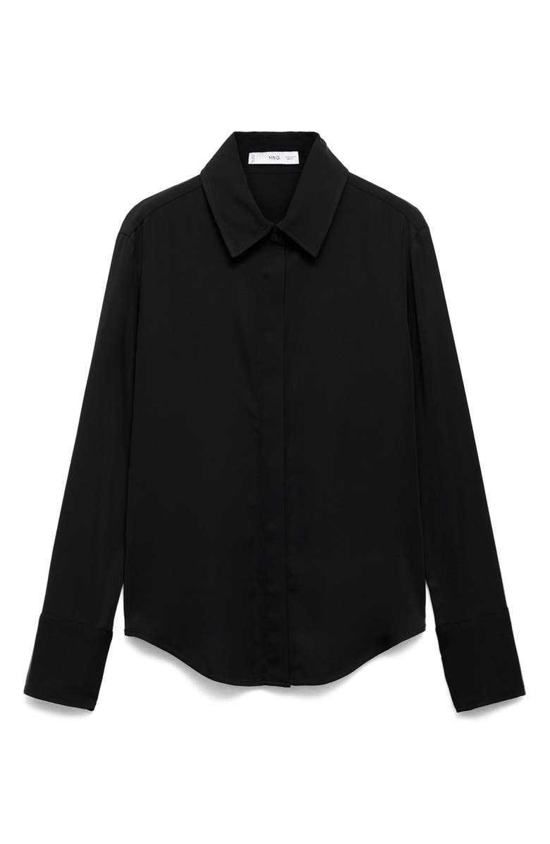 MANGO Fluid Long Sleeve Button-Up Shirt, Alternate, color, Black