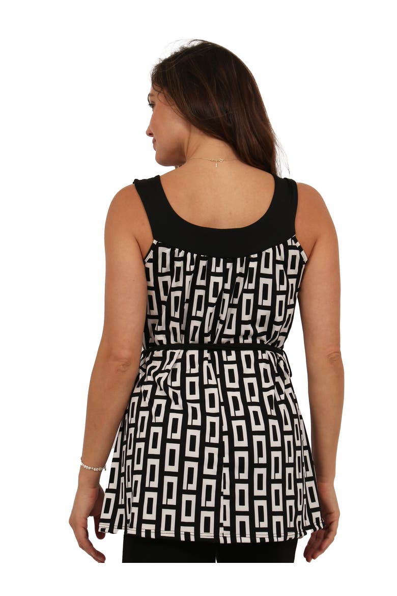Womens Essential Geometric Print Scoop Neck Sleeveless Waist Tie Top, Alternate, color, Black Multi