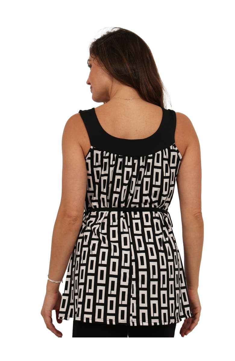 24seven Comfort Apparel Womens Essential Geometric Print Scoop Neck Sleeveless Waist Tie Top, Alternate, color, Black Multi