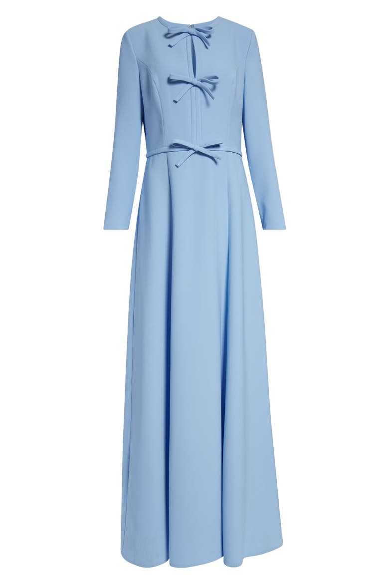 Pleated Triple Bow Cutout Long Sleeve Gown, Alternate, color, SKY BLUE