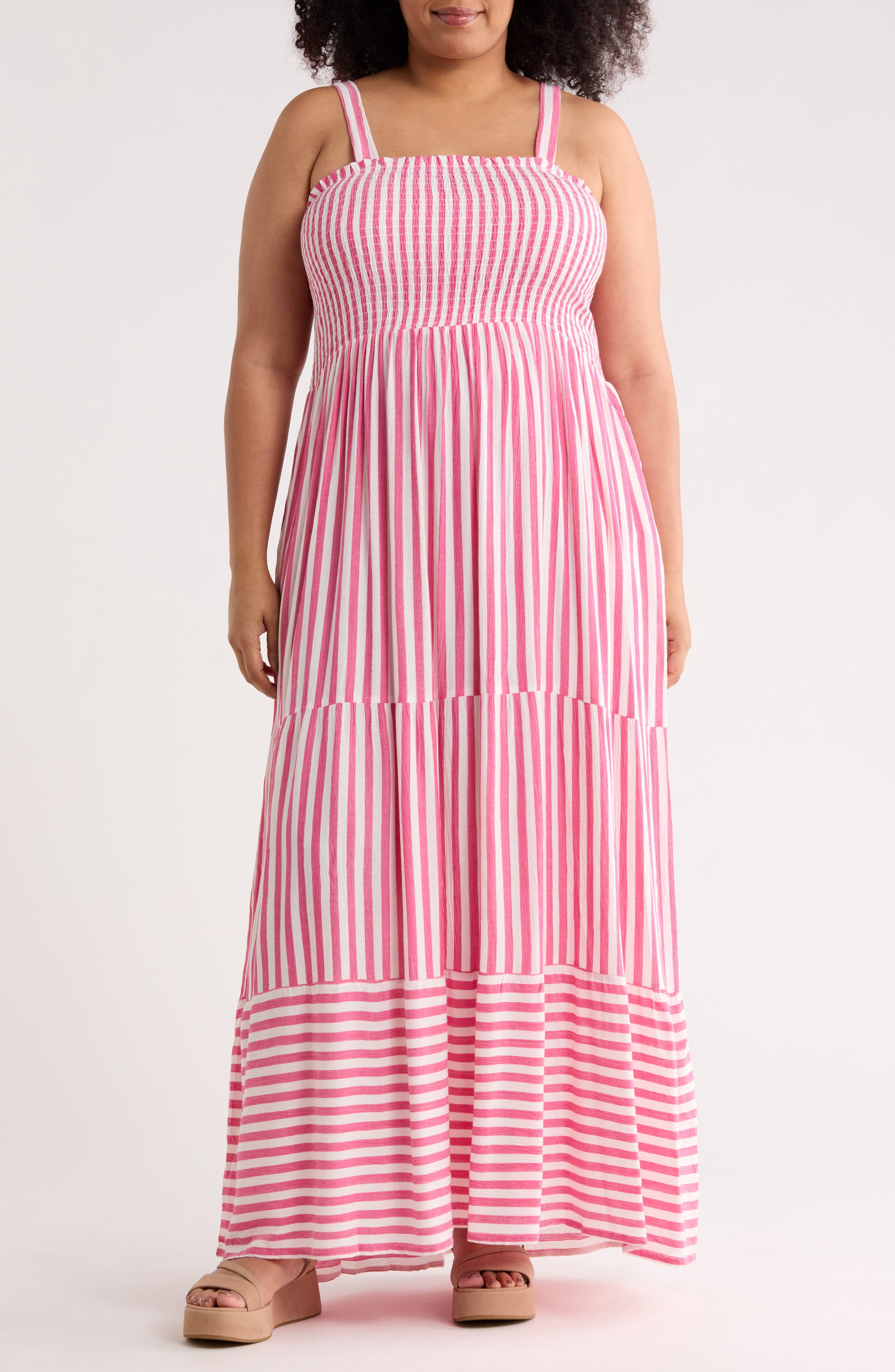 Stripe Tiered Cover-Up Maxi Dress