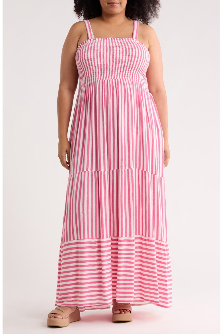Stripe Tiered Cover-Up Maxi Dress, Main, color, PINK STRIPE