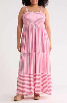 Stripe Tiered Cover-Up Maxi Dress