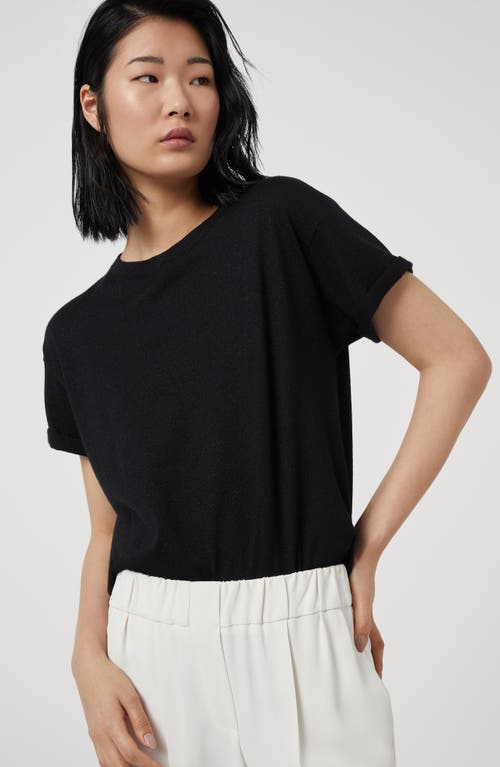 Brunello Cucinelli Short-sleeved T-shirt With Rolled Sleeves And Keyhole Detail In Black