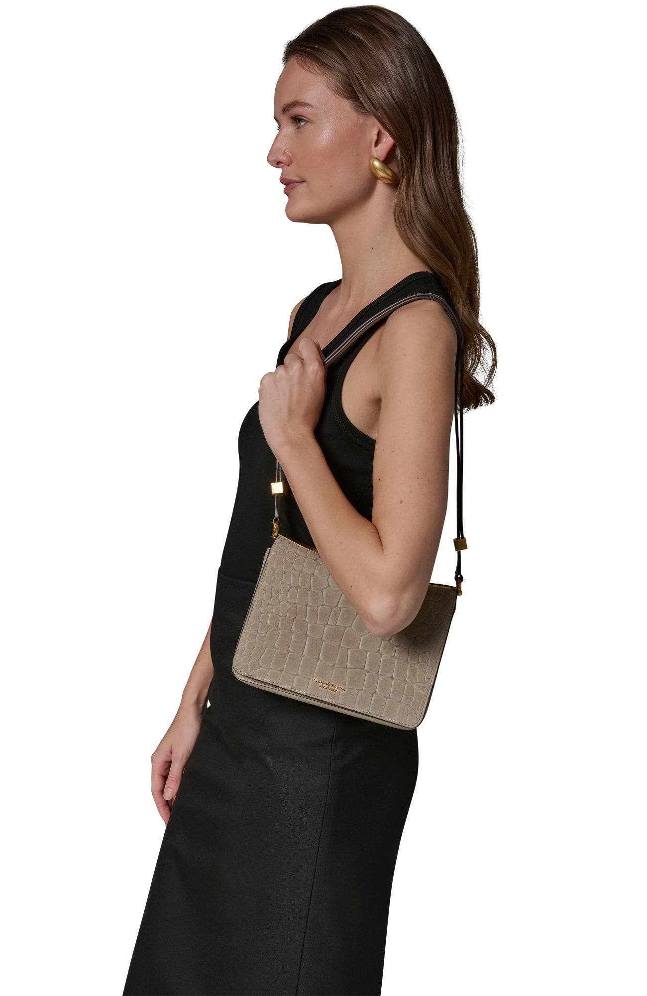 Jericho Croc-Effect Suede Shoulder Bag, Alternate, color, Moth