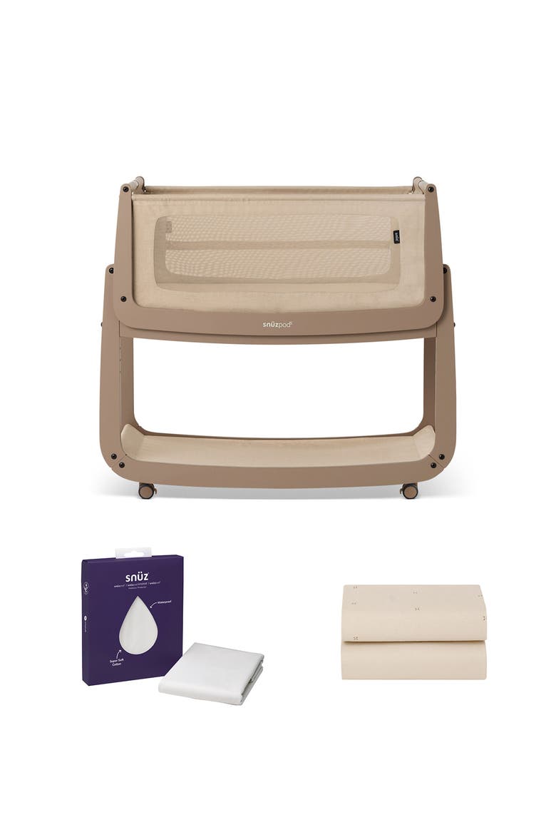 The SnüzPod5 Bedside Bassinet & SnüzPod5 Waterproof Mattress Protector Bundle, Alternate, color, MOCHA