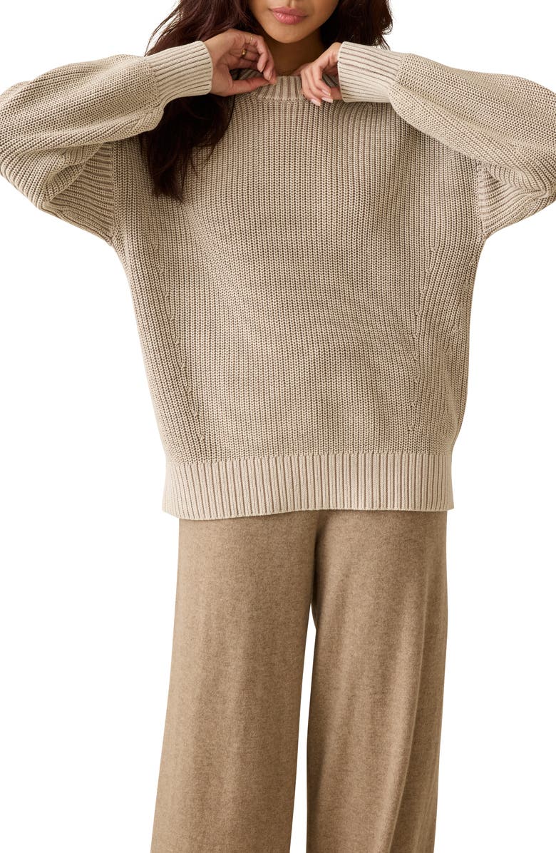 Faherty Sunwashed Organic Cotton Fisherman Sweater, Main, color,