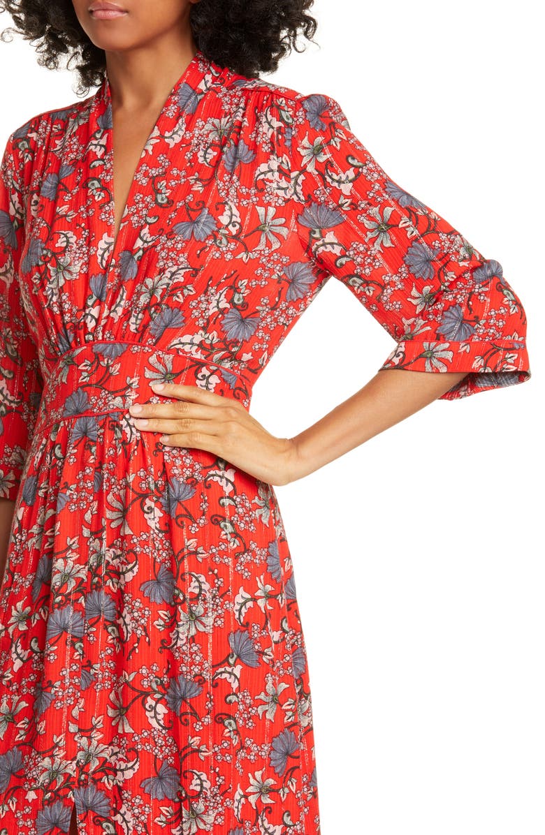 ba&sh Clotilde Floral Print & Metallic Stripe Dress, Alternate, color,