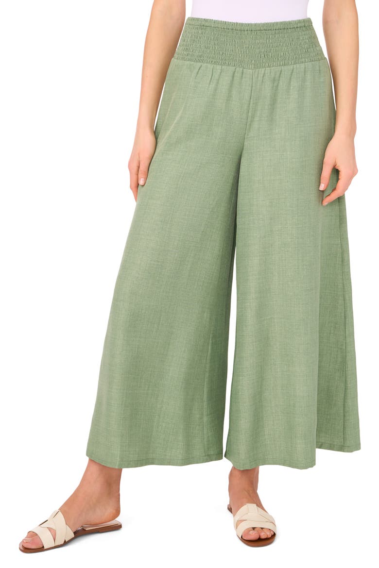 Smocked Waist Crop Wide Leg Pants, Main, color, EUCALYPTUS