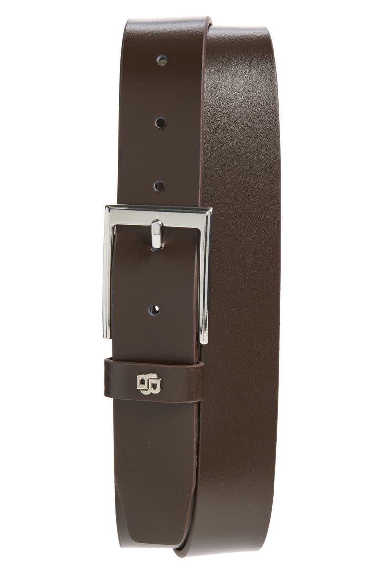 Double B Feather Edge Leather Belt, Main, color, DARK BROWN