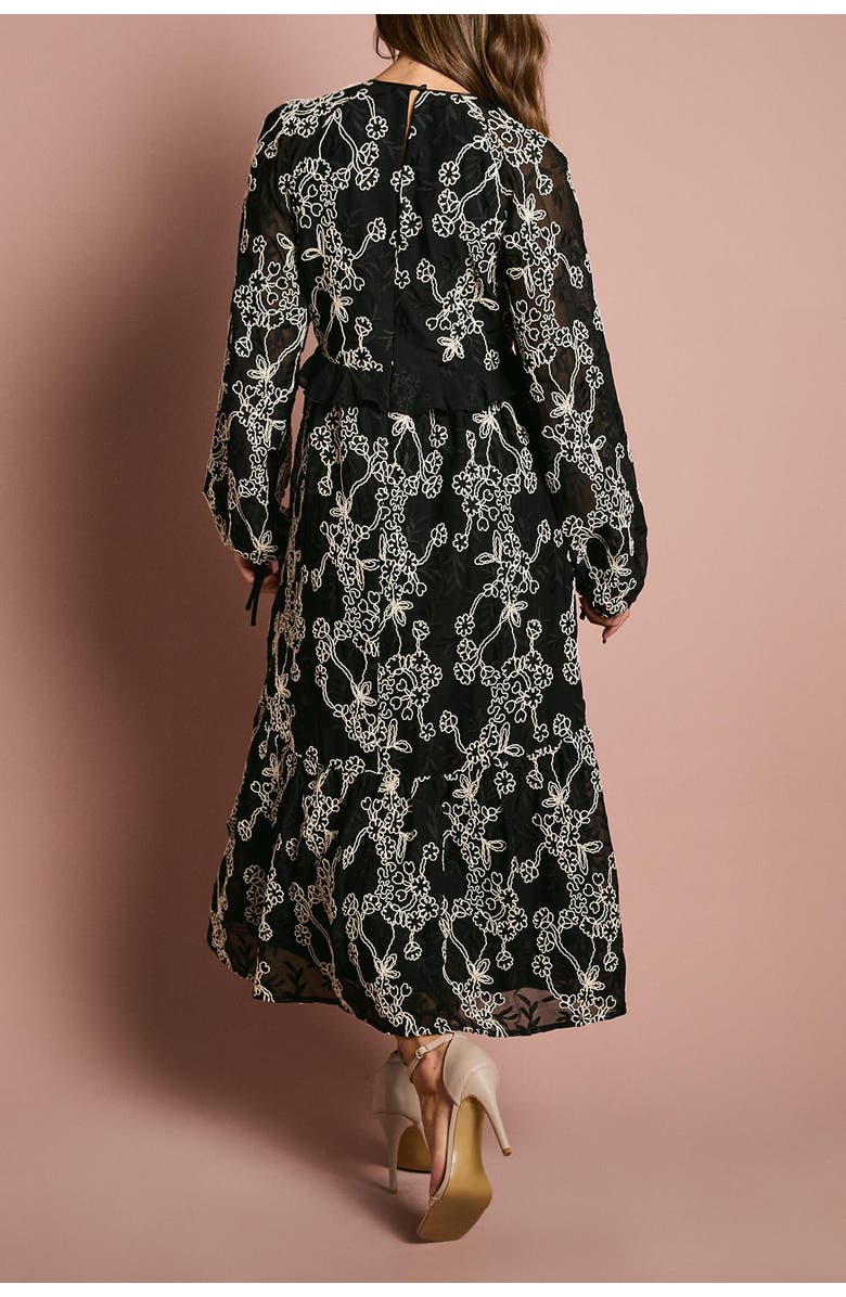 Coast Long Sleeve Broderie Floral Midaxi Dress, Alternate, color, Mono