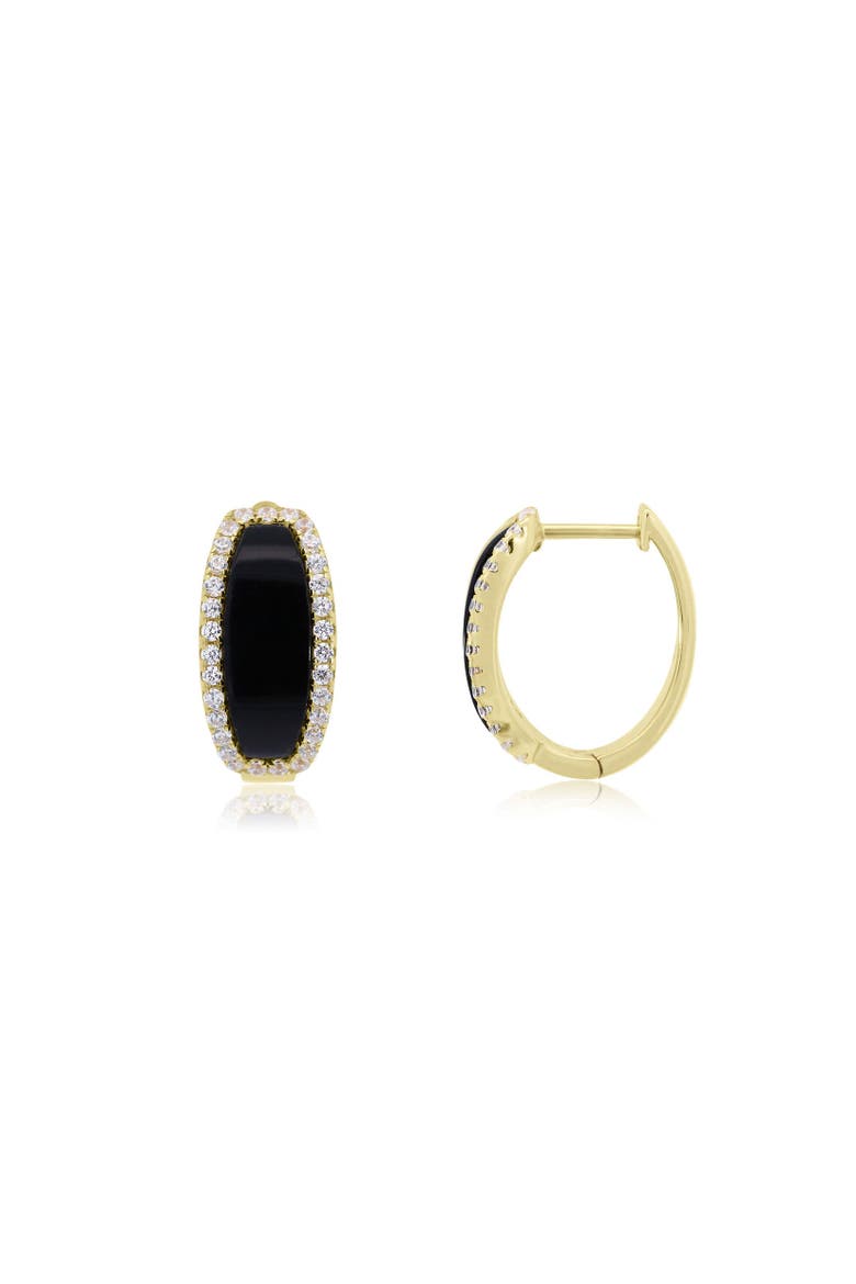 Onyx CZ Oval Hoop Earrings, Main, color, Onyx