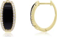The Lovery Fine Jewelry Onyx CZ Oval Hoop Earrings