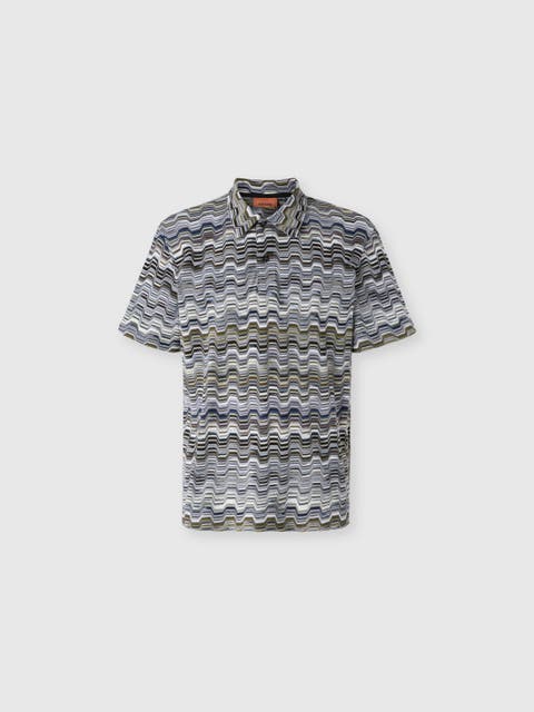Cotton Polo Shirt With Raschel Knit And Greek Motif