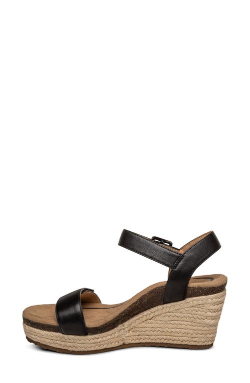 Aetrex Women Sydney Quarter Strap Espadrille Wedge Sandal In Black In Black
